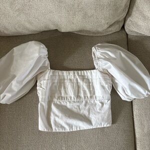 Abercrombie & Fitch White Puff-Sleeve Square-Neck Top